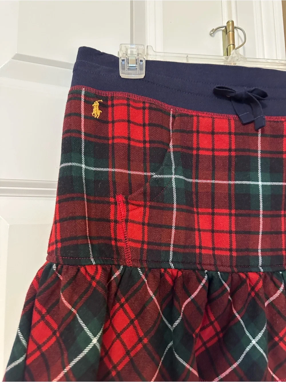 Ralph Lauren Navy Waist Red Green Plaid Ruffle Mini Skirt